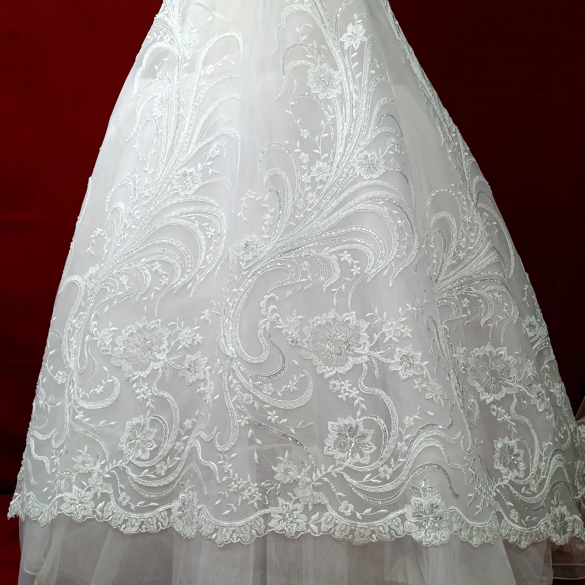 Elegant Beaded & Corded Embroidered Bridal Lace Fabric on 100% Polyester Net Mesh - Lace USA 97130W-HB, Elegant Lace