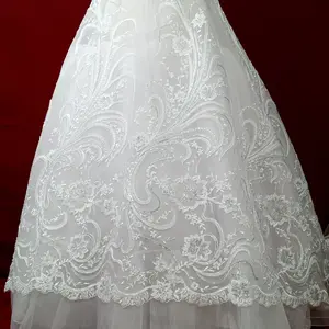 Elegant Beaded & Corded Embroidered Bridal Lace Fabric on 100% Polyester Net Mesh - Lace USA 97130W-HB, Elegant Lace