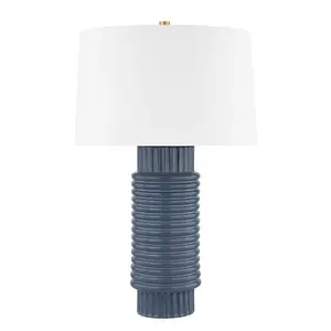 Broderick Table Lamp With Vertical Fluting, Unique Grey And Blue Reactive Glaze Finish