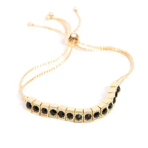 Dancing Decade Black and Gold Tone Tennis Bracelet with Up Chain Design