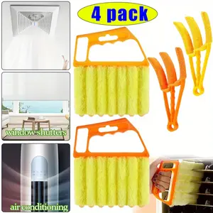 4 Pcs Window Venetian Blind Cleaner Duster Tool 7 Finger Blind Rush and Shutter Cleaner Brush Hand-held Window Shutter Air Conditioner Duster for Dirt(Yellow,Orange),Halloween Decor Gifts,DIY Home tools,Hand tools,tool kit set