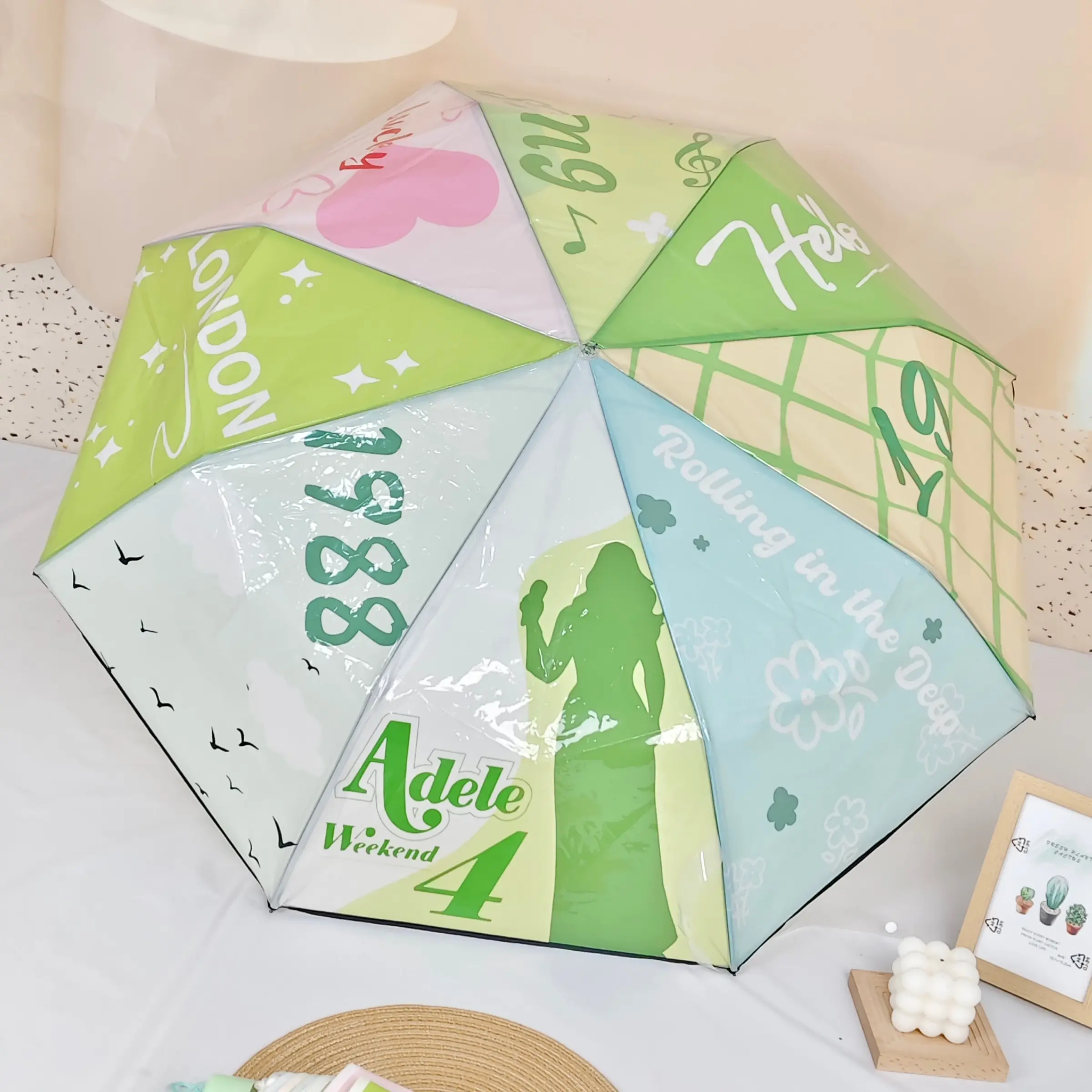Creative Album Print Umbrella, Adele Adkins' 21 Fan Support Umbrella, Windproof, Rainproof, Ideal for Daily Commute, Perfect Gift