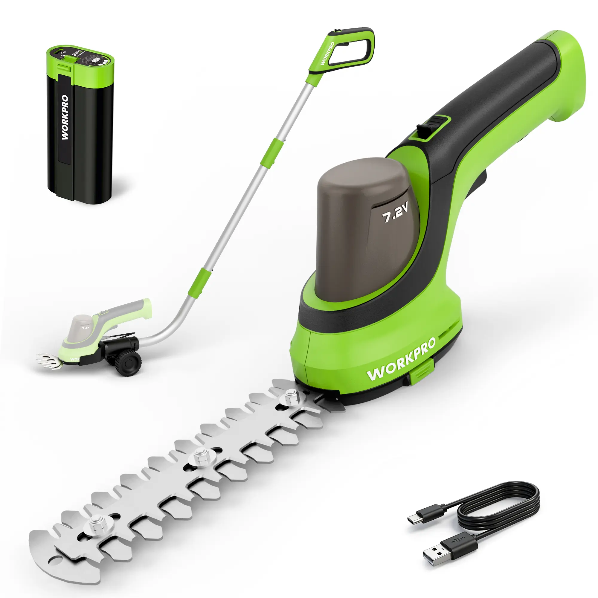 #BacktoSchool WORKPRO 7.2V Handheld Grass Trimmer, 2-in-1 Cordless Hedge Trimmer & Grass Shears with 2Ah Battery, Small Bush & Shrub Trimmer for Lawn Edging, Garden, Yard & Hedge Trimming