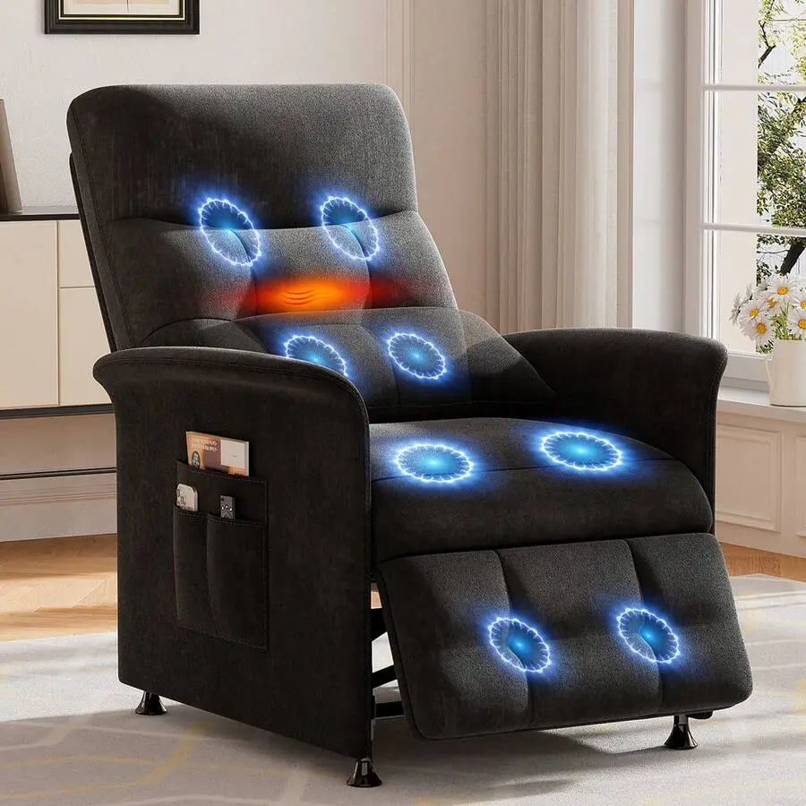 Contoured Ergonomic Intelligent Adjustable Sturdy Fabric Power Recliner Chair for Adults – Electric Reclining Sofa with Heat, Vibration Massage, and Lumbar Support, Contoured Ergonomic Recliners, Intelligent Adjustable Recliners