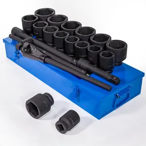 Stark USA 21-Piece Jumbo Impact Socket Set 1" Drive Extension T-Bar with Case