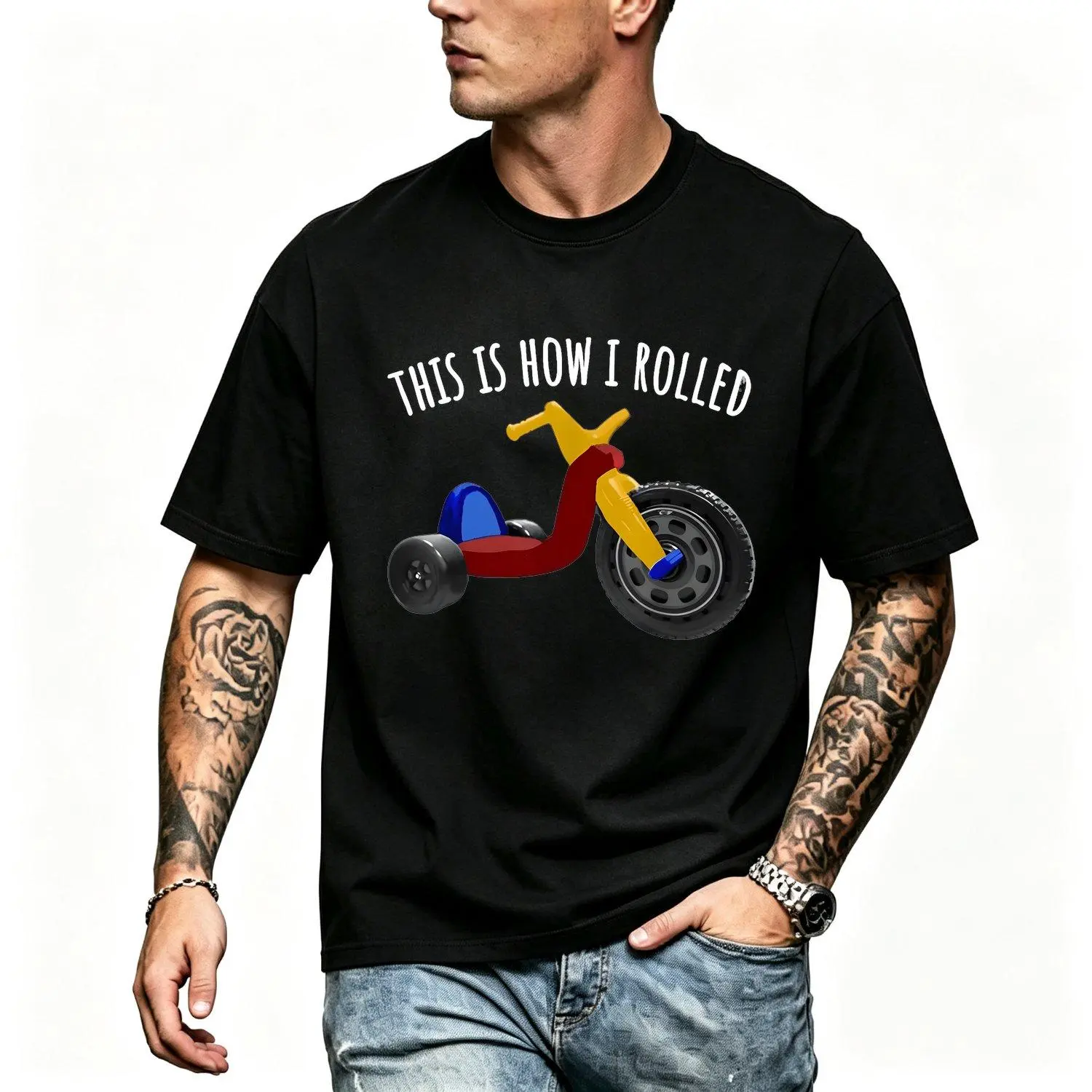 1980s Graphic "This Is How I Rolled" Funny Scooter Design Casual Men's Short Sleeve T Shirt Tee for Adults Retro Vintage Style