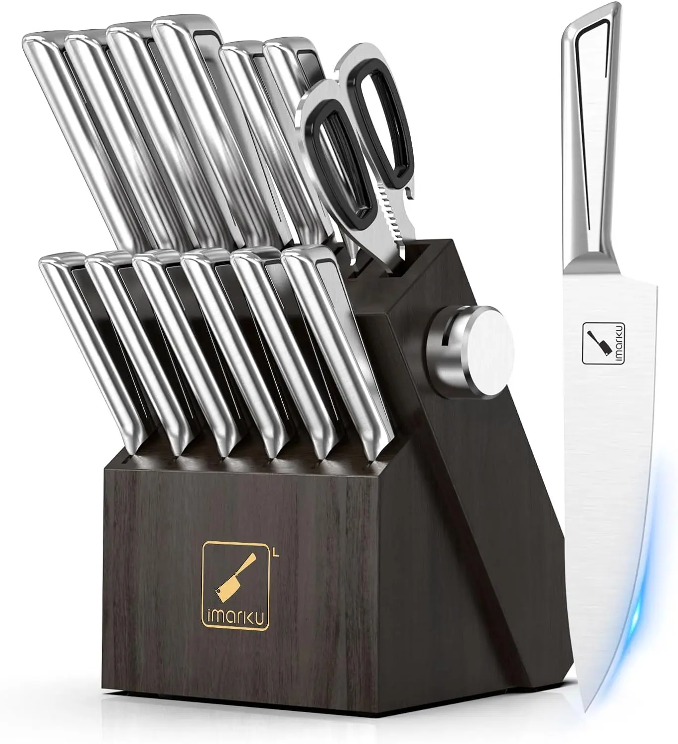 Knife Sets for Kitchen with Block imarku G14 Japanese Knife Set Stainless Steel Kitchen with Block 14pcs, Built-in Sharpener, Sharp Knife Block Set