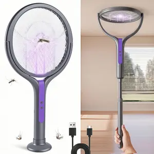 LMMAKE Rechargeable Electric Fly Swatter Mosquito Zapper - 2800V Insect Zapper with UV Light, Telescopic Handle, Safety Mesh, Rechargeable Mosquito Trapper for Indoor, Outdoor Use powerful mosquito