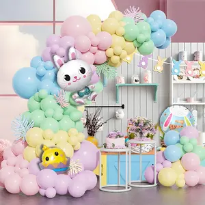 108pcs Easter Theme Balloon Chain Set, Bunny with Colorful Eggs Aluminum Foil Balloons, Macaron Latex Balloons, Perfect for Easter Party Decorations