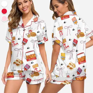 Coquette Chicken Nuggets Satin Pajamas Set, Chick-Fil-A Sleepwear, Chick-Fil-A  Lovers Loungewear, Gift For Her, Premium Satin Pajamas