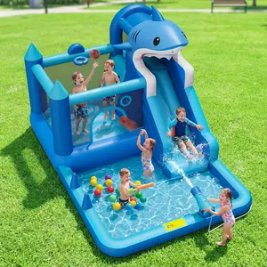 Inflatable Bounce House with Water Slide, Splash Pool & Blower for Kids Indoor Outdoor Fun