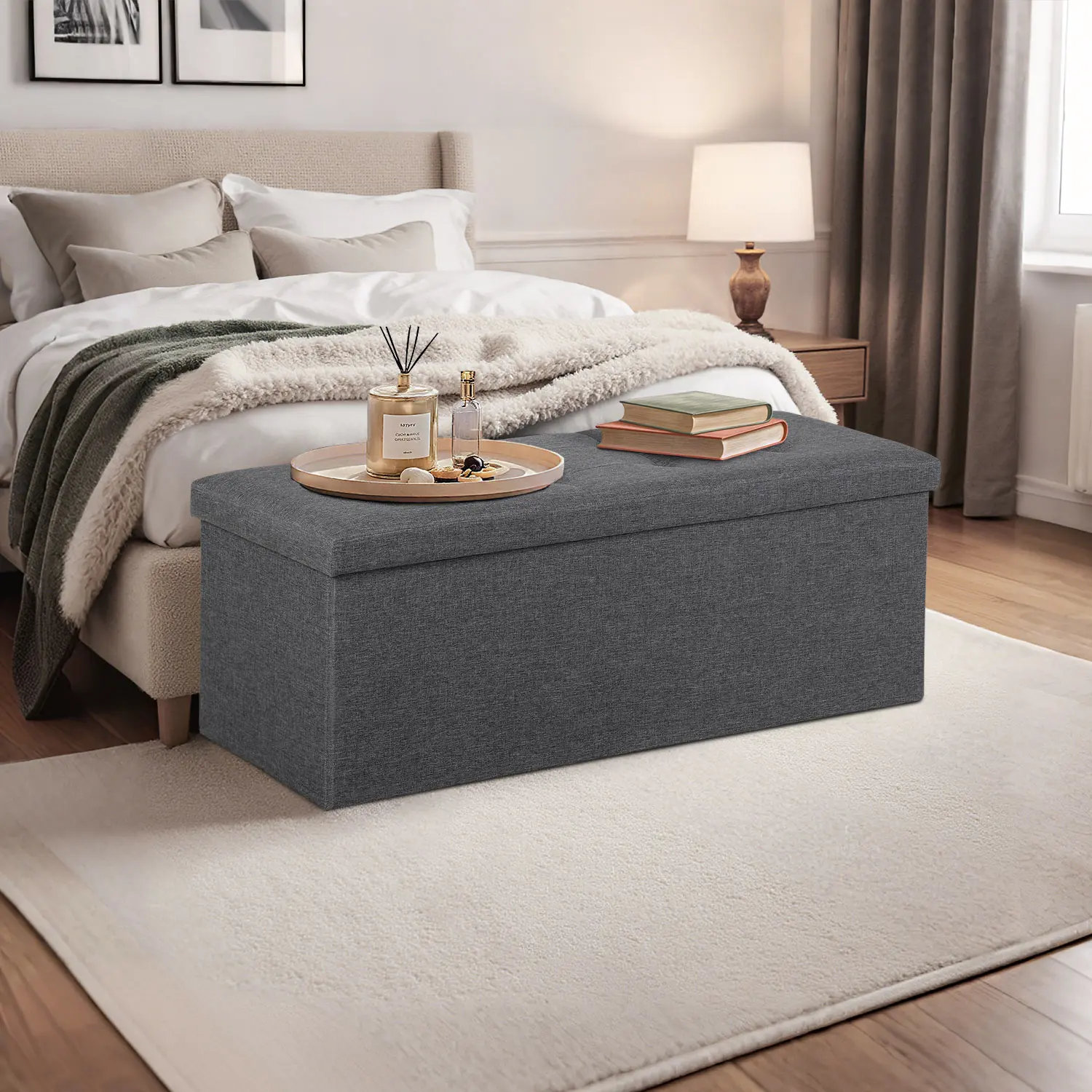 Segawe 43.3-Inch Foldable Storage Ottoman - MDF Base, Thick Sponge, 660 lb Weight Capacity, Footstool, Storage Organizer for Small Room Organization, For Living Room, Upholstered Storage Ottoman