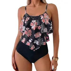 2026 New Swimsuit Ruffled High Waist Belly Covering Slimming Split Bikini Swimsuit