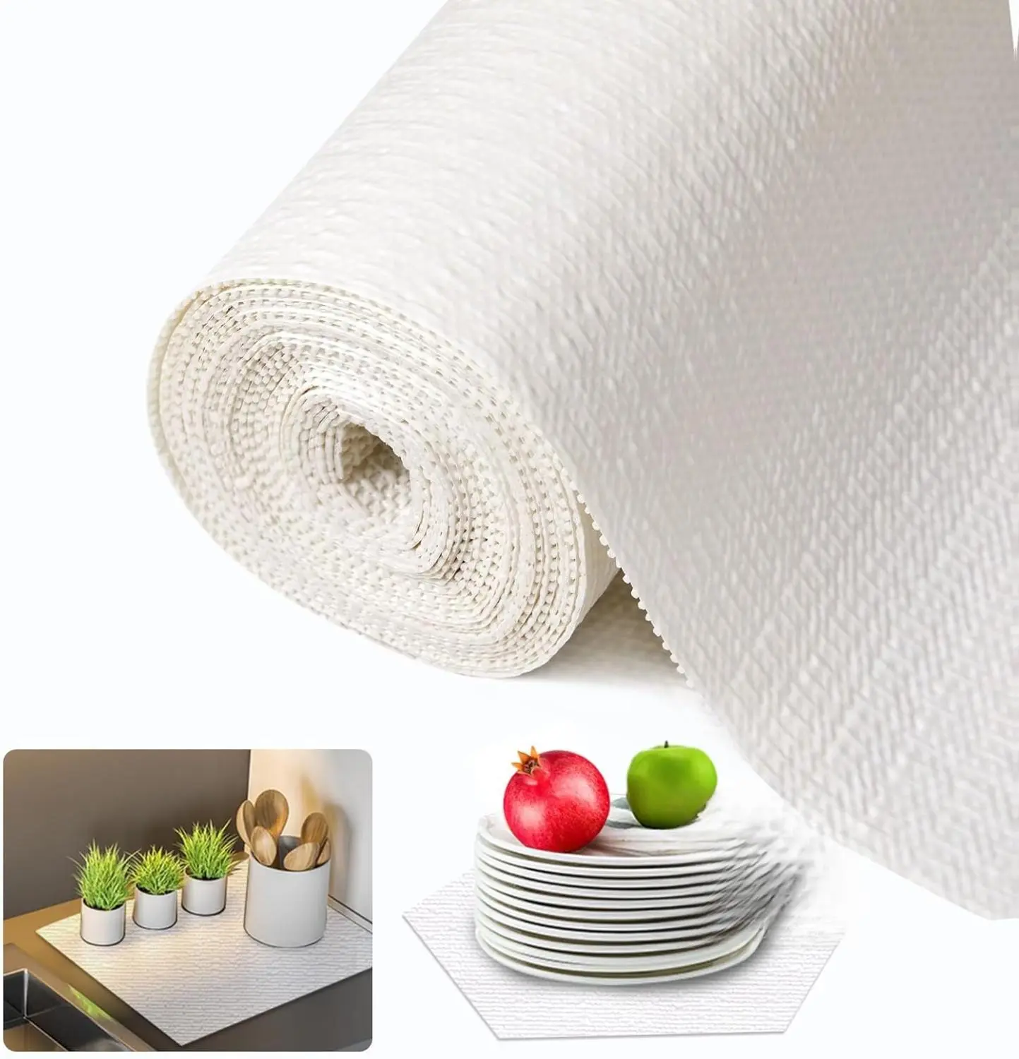 Beautysaid Shelf and Drawer Liner for Ktichen Cabinet, Non Adhesive Non Slip Shelf Paper Waterproof Washable Thickened for Dresser Pantry Shelve Bathroom Protector Liner(White,12 in x 10 FT)