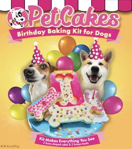 Pet Cakes Birthday Baking Kit for Dogs-1 reusable bone shaped pan, 2 cake mixes (carob flavor), 2 frosting mixes (yogurt flavor), 2 ice cream mixes (honey yogurt flavor), 1 candle plus sprinkles
