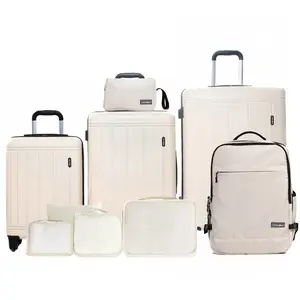 9 Piece Travel Luggage Set with Backpack & Toiletry Bag (20/24/28 Inch + 4 Storage Bags), Carry On Spinner Suitcase with TSA Lock Durable Luggage in White