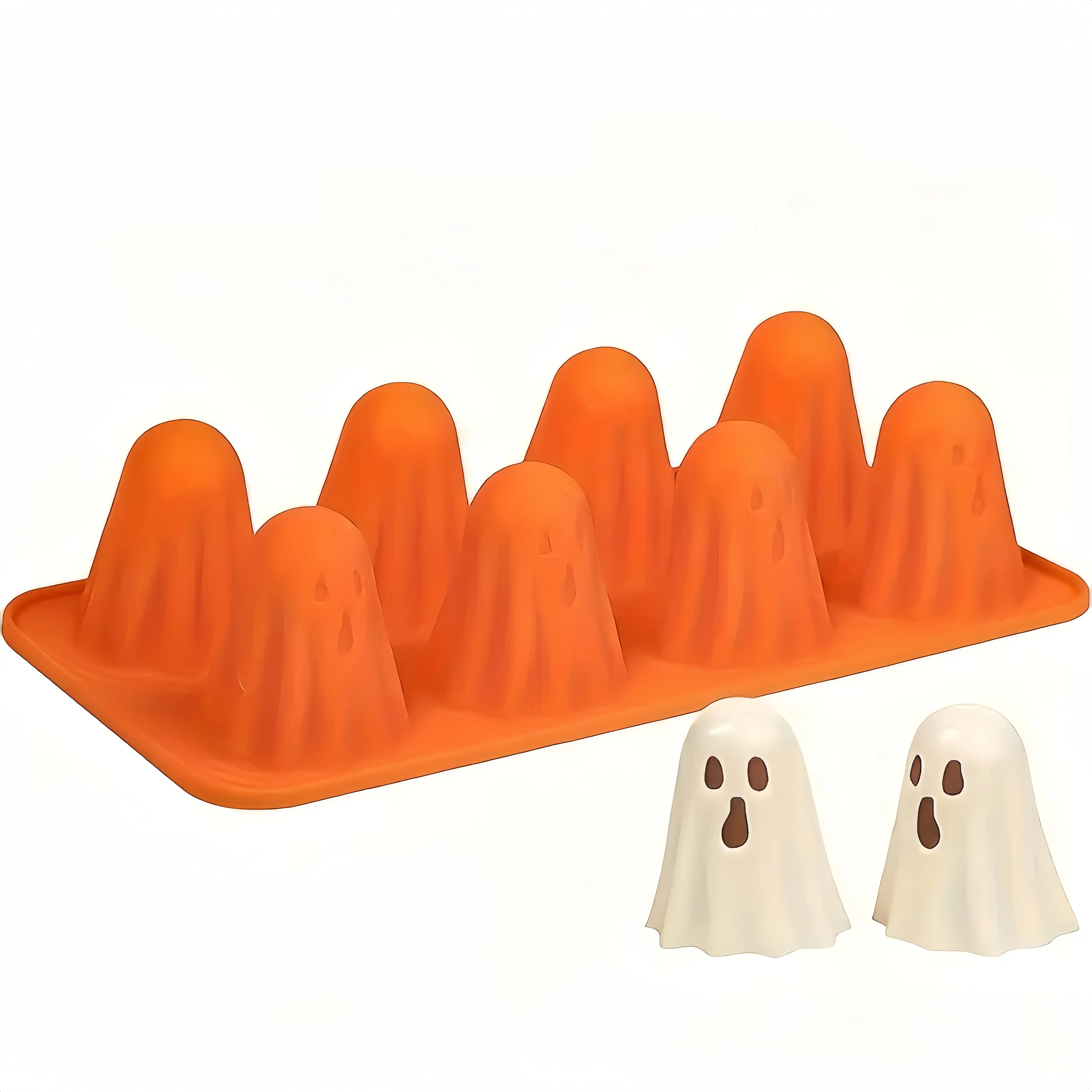 Food Grade Halloween Ghost Silicone Mold, 3D Spooky Shape Chocolate Candy Baking Pan, Non-Stick Easy Release Oven Safe for Party Treats Soap Candle Resin Crafts