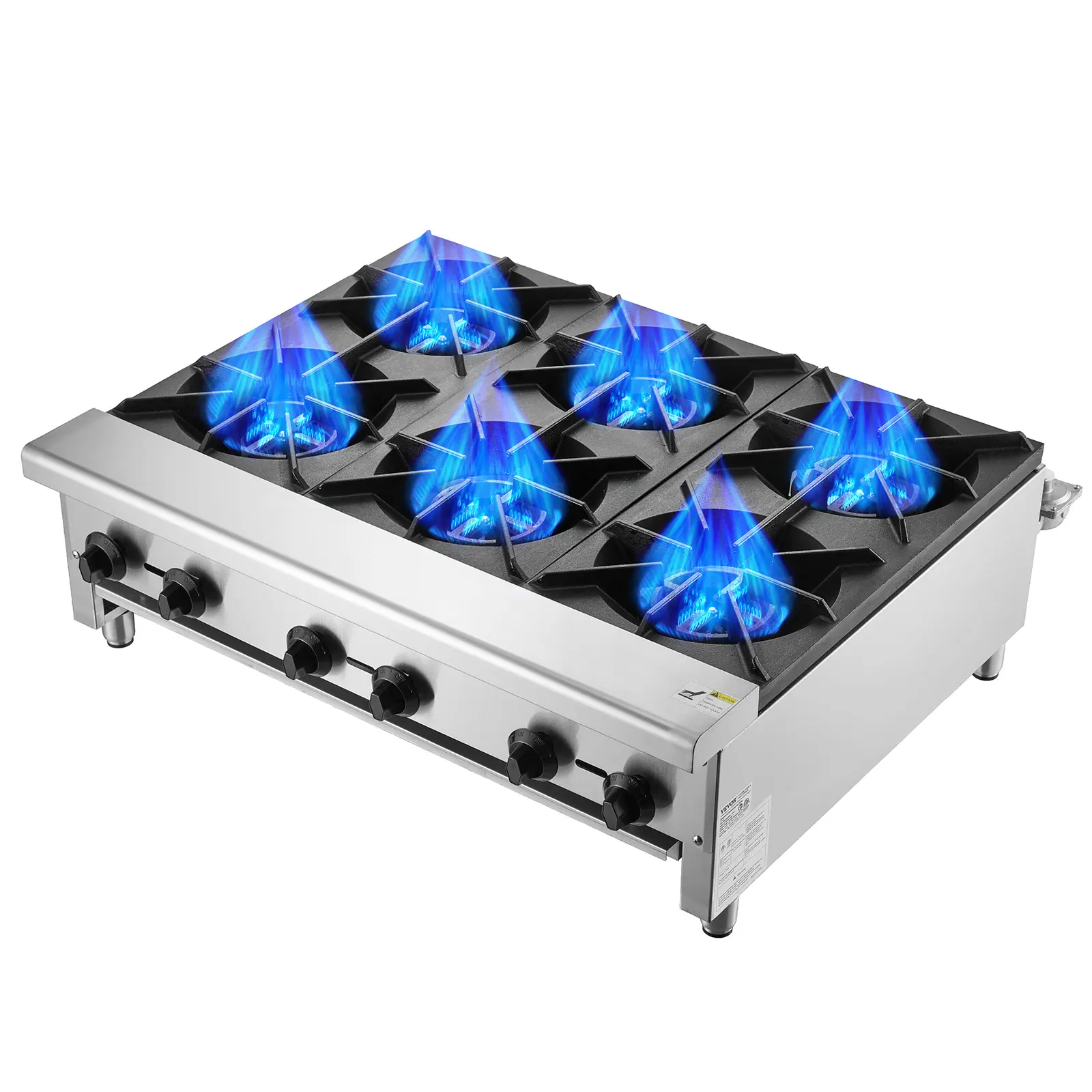 VEVOR Commercial Gas Stove with 6 Burners, Propane and Natural Gas Countertop Cooking Stove Range, Stainless Steel Gas Hot Plate, Commercial Cooking Equipment for Restaurant, 168,000 BTU