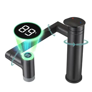 Modern Black 1-Hole Stainless Steel Digital Display Bathroom Tap, 1080° Rotatable Single Handle Faucet with LED Light Temperature Display, Smart Control, 2 Spray Modes, Digital Display Faucet