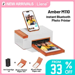 Liene Amber M110 Instant Bluetooth Photo Printer 80 Sheets, Photo Printer for iPhone, Thermal Dye Sublimation, Picture Printer 60 Sheets 4x6 Paper & 20 Sheets 3" Square Sticker Paper & 2 Cartridges, New Arrivals,TechVibes