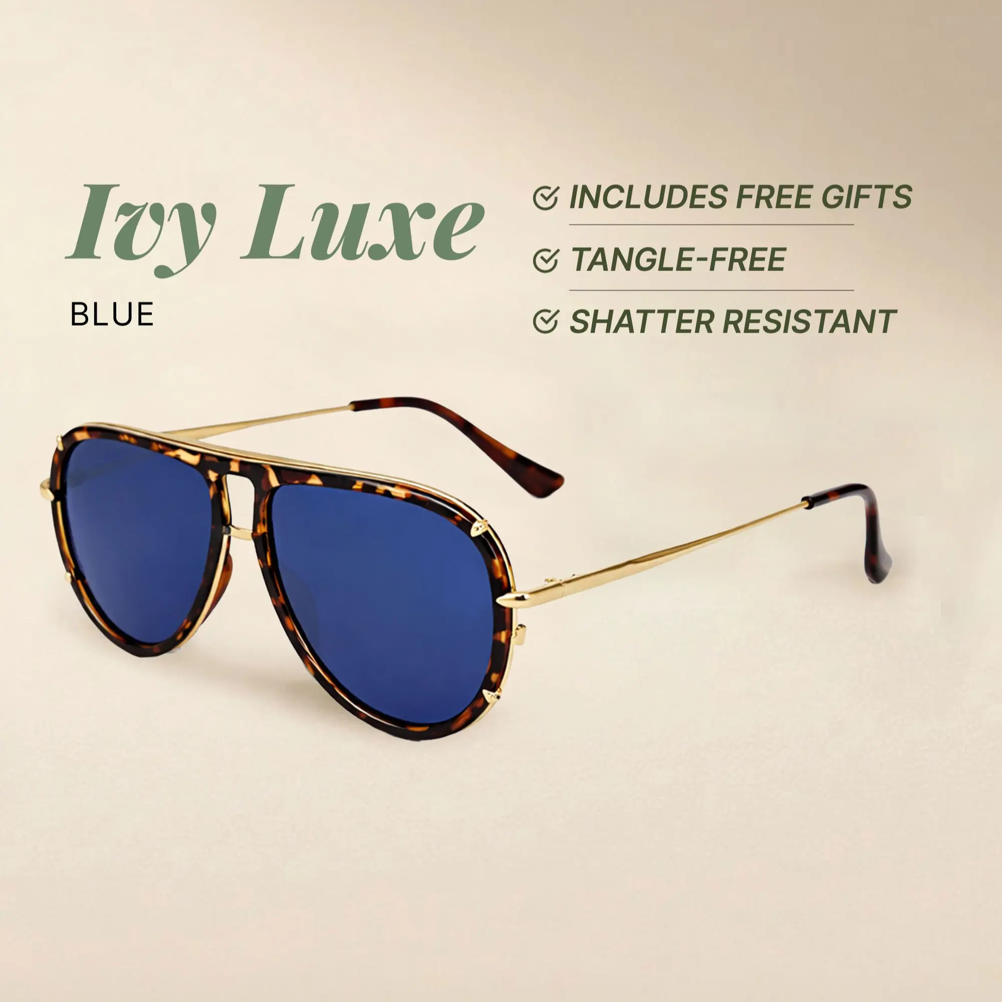 Ivy Luxe - Blue - Tangle Free Round Aviator Sunglasses - Certified Shatter-Resistant Lenses - UV400 - For Women & Men