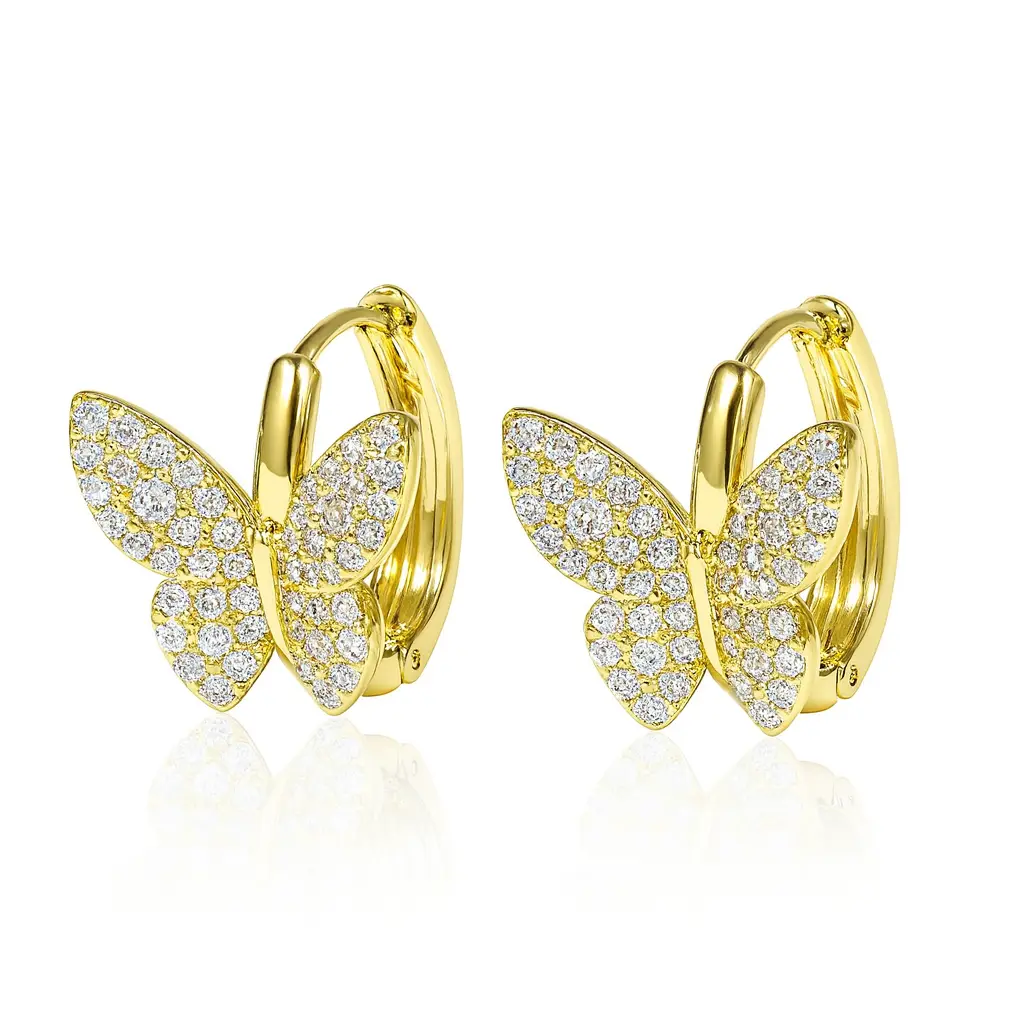 DIDIRAY 14K Gold Plated Women's Butterfly Earrings with Natural Pearls Elegant Luxurious Delicate Feminine Long Lasting Shine Perfect Gift