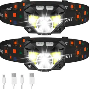 2-Pack Rechargeable Headlamp Flashlight, 1200 Lumen LED, Waterproof with White & Red Light, 8 Modes for Camping, Hiking & Fishing