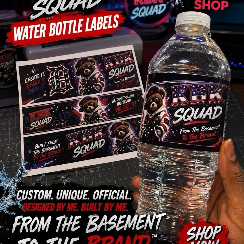 KBK SQUAD Waterproof Custom Water Bottle Labels | Premium Wrap Stickers | DIY Branding | Small Business