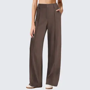 JEKAOYI Straight Leg Dress Pants for Women Ponte Yoga Pants with Pockets Lightweight Stretch Casual Lounge Pants Loose High-Rise Waist Full-Length Design Side Pockets 80% Polyester 20% Spandex - Bottom.