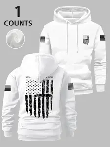 Men's Hoodie Sweatshirts with Distressed American Flag & Cross Design, Fleece Lined, Patriotic Streetwear, Casual, Usa Pride
