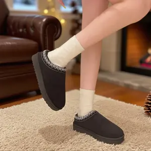 Comfort Indoors Warm Slippers Women Solid Color Slip-On Shoes Round Toe Non-Slip Slides