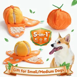 5-in-1 Orange Dog Enrichment Toys, 4 Orange Slices with a Peel Snuffle Mat for Treats Hunting Fun, Squeaky Hide and Seek Puzzle Dog Toy for Small/Medium Dogs