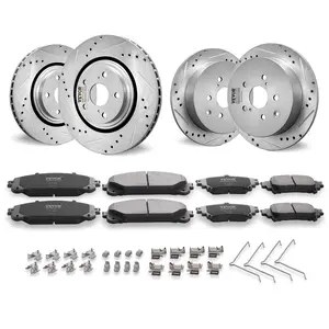 VEVOR Front and Rear Brake Kit Compatible with Toyota Sienna, Highlander, Lexus RX350, RX450h, Drilled and Slotted Brake Rotors Ceramic Brake Pads Replacement, 12.9" Front Rotors 12.2" Rear Rotors