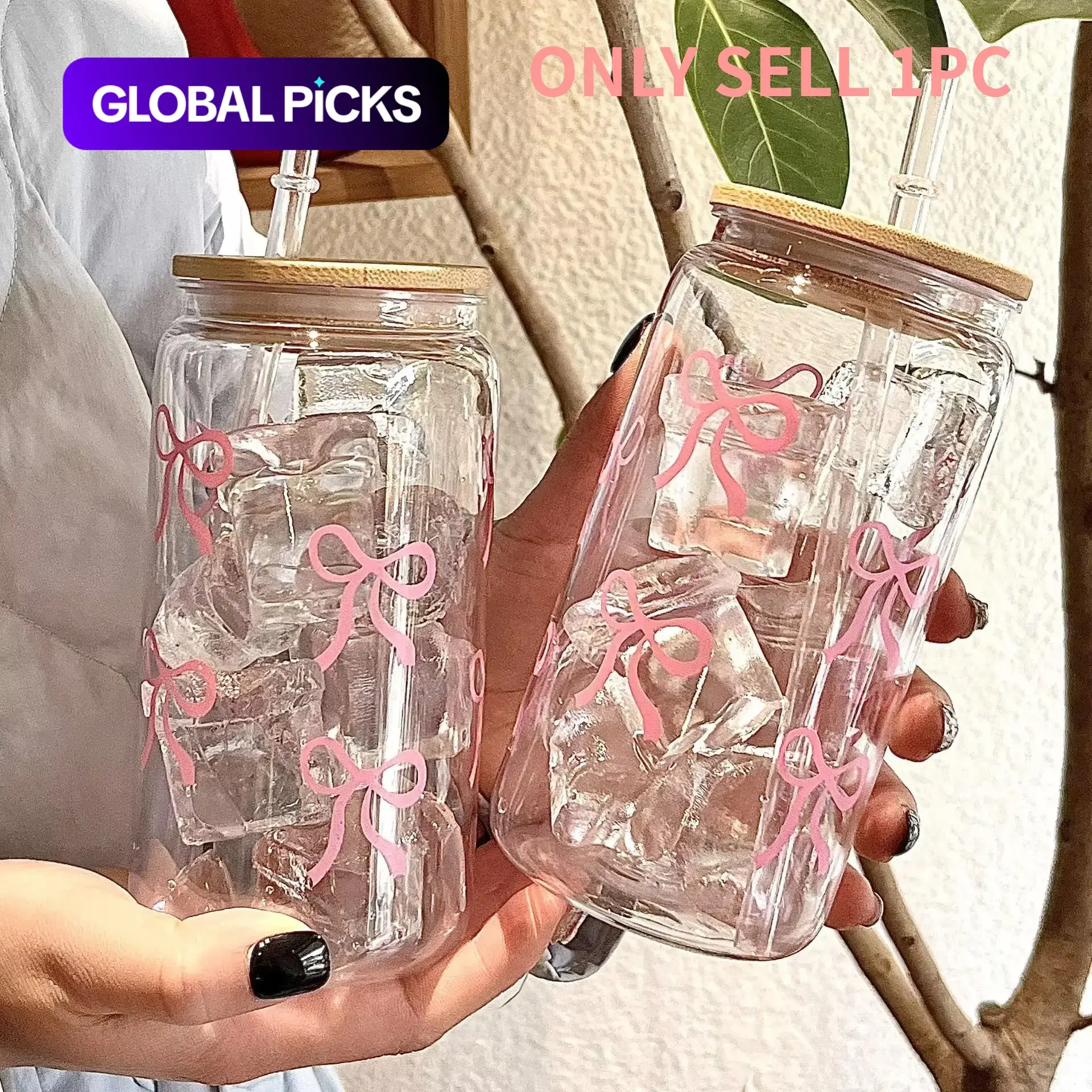 Bow Pattern Water Cup with Lid and Straw, 1-Count 16 oz Can-Shaped Iced Coffee Cup Drinkware Plastic Drink Tumbler for Tea, Juice and Milk, Quencher Tumbler Birthday Gift #GLOBAL PICKS