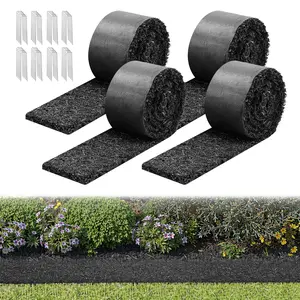 VEVOR Rubber Mulch Mat Roll, 4 Rolls 120 x 4.5 in, Recycled Rubber Permanent Mulch Edging Border, Natural-Looking Flower Barrier with Stakes, 0.5 in Thick Cuttable Garden Edgings for Landscaping