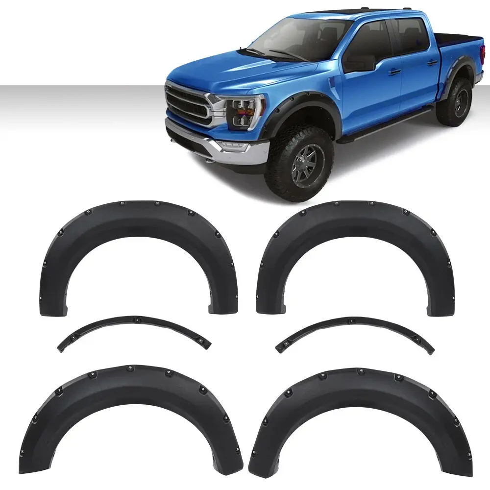 [4pcs] Fit For 2009-2014 Ford F150 Pocket-Riveted Style Wheel Fender Flares All-Weather Protection TPE Material Durability Easy Install