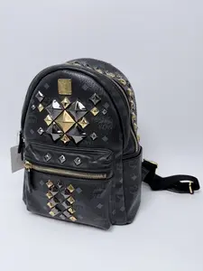 Pre-owned MCM leather Backpacks Black Visetos Studded Stark Brock Backpack JC148MCM