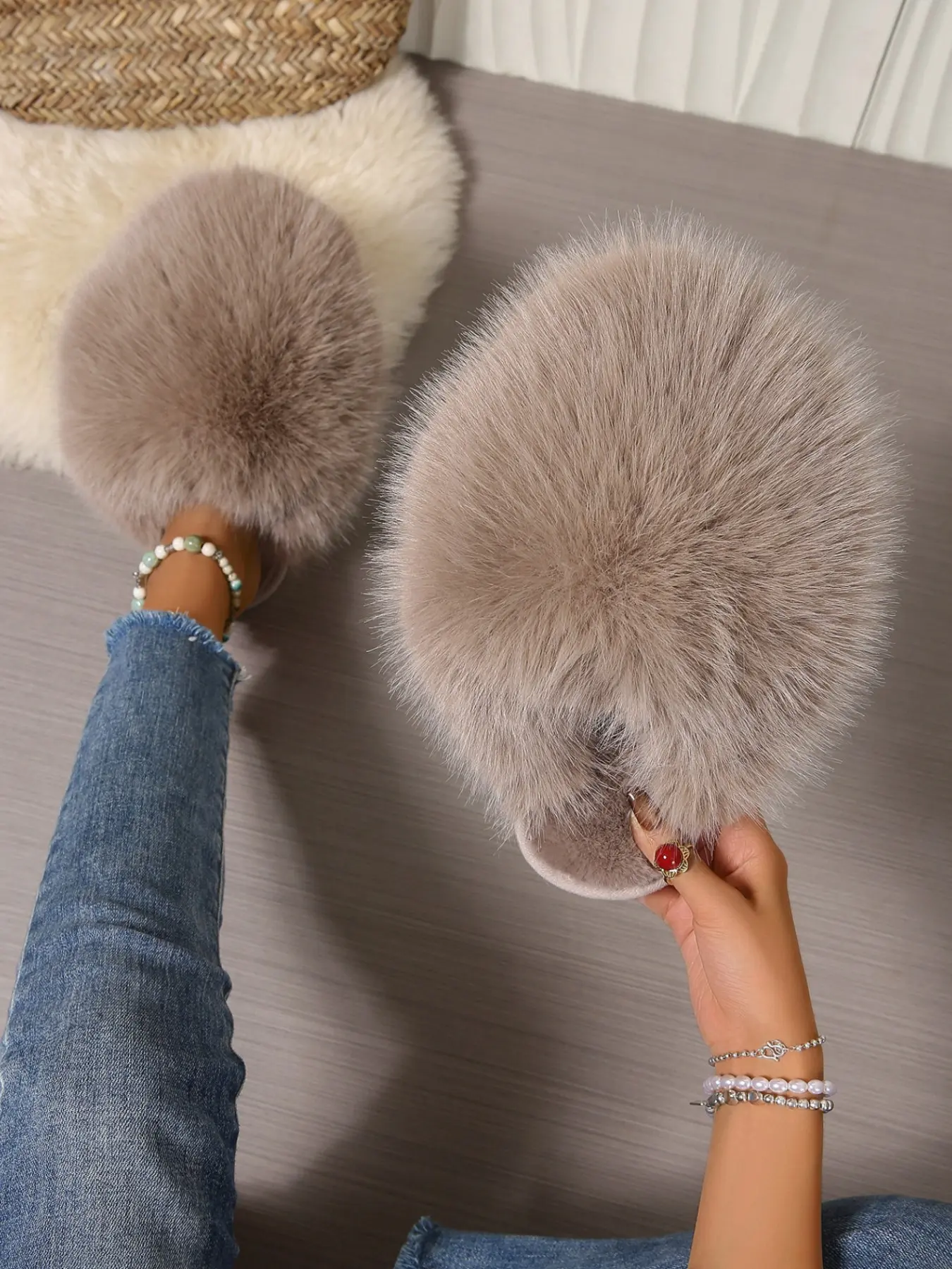 Plush Slip-On Slippers, Fuzzy Fashion Slippers, Fluffy Fleece + Soft Rubber Sole Design, Cozy Luxury Style for Home & Out, Ideal Warmth for Every Occasion, Warm Indoor Footwear, Fleece House Slippers