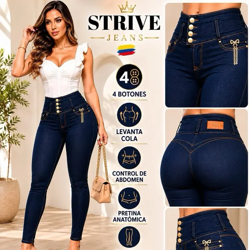 Anatomical Waist Cincher (Ref 2226), Petrol Blue Color, 4-Button Front Closure, Pocket-Free Design Jean Bottom Basic