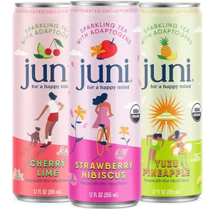 Juni Sparkling Adaptogen Drink Variety Pack (12 Cans) with Ashwagandha, Lion’s Mane & Reishi | Sparkling Green Tea Beverage, Zero Sugar, 5 Calories, Decaffeinated, Non-Alcoholic Drink for Daily Refreshment
