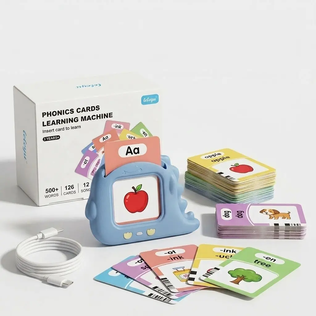 Portable Unisex Phonics Flashcards Learning Machine, Screen-Free Educational Language Toy, Includes Cells