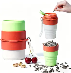 Portable Sunflower Seed Cup Seed Organizer & Shell Storage Expandable Silicone Snack Cup Spit Cup for Outdoor, in Car, Football Baseball Games. Work with Pistachios, Gift for Traveller