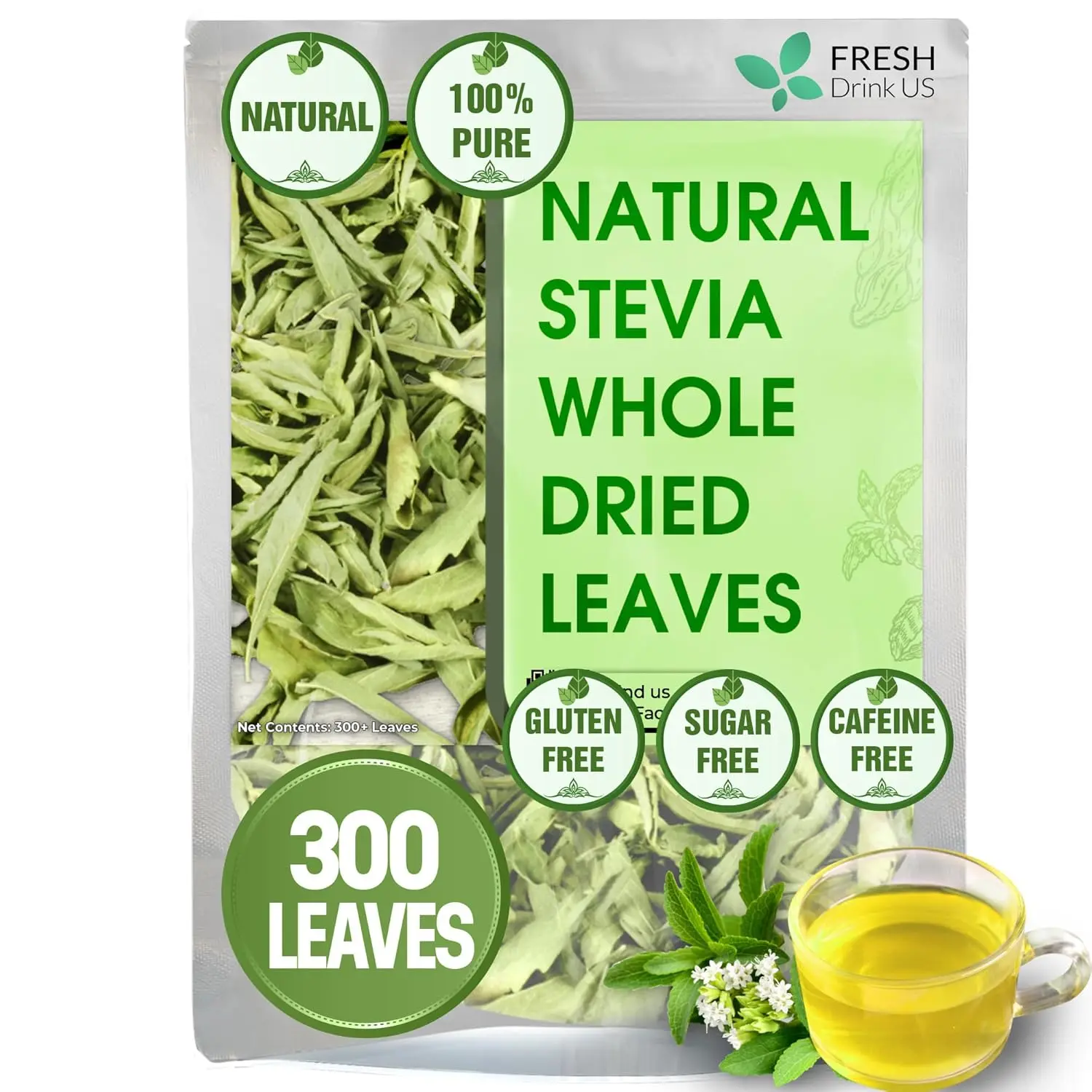300 Premium Dried Stevia Leaves, Stevia Leaf Tea, Stevia Leaves natural sugar, Whole Nice Leaves, Wildcrafted, Fresh Harvested, Stevia Leaves For Cooking, Sugar-Free, Gluten Free, Caffeine Free, Vegan, Natural Beverage Sweet