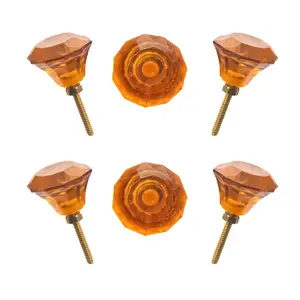 6-Pack Amber Glass Knobs - Faceted Crystal, Multi-Size Statement Furniture Pulls by CDNY