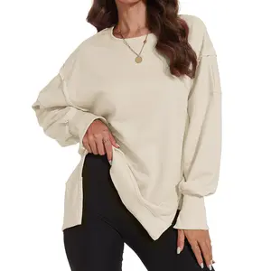 AVAMO Side Slit Sweatshirt for Women Mock Neck Oversized Long Sleeve Sweatshirt Batwing Sleeve Tops Soft Crew Neck Pullover Fashion Casual Womenswear Crewneck  Minimizes Your Midsection