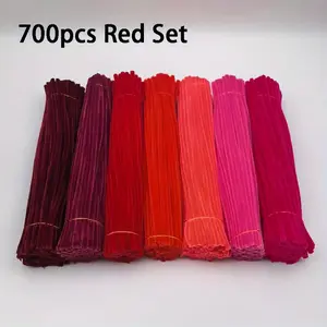 700pcs handmade pipe cleaners, red colored chenille stem pipe cleaners for autumn arts and crafts, Christmas creative DIY materials
