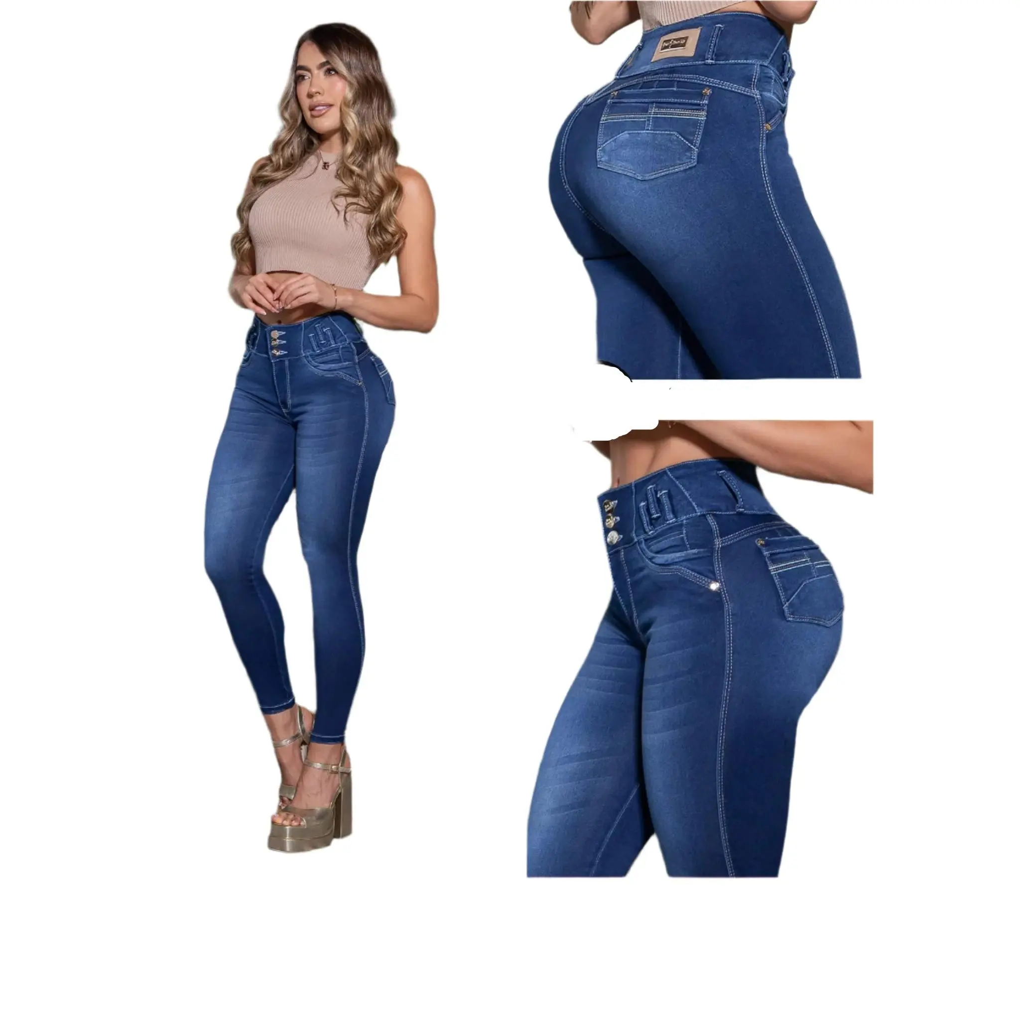 8117 Jean's Colombianos Cintura Alta levanta cola butt lifter   tummy control Womenswear Belts Blue Bottom