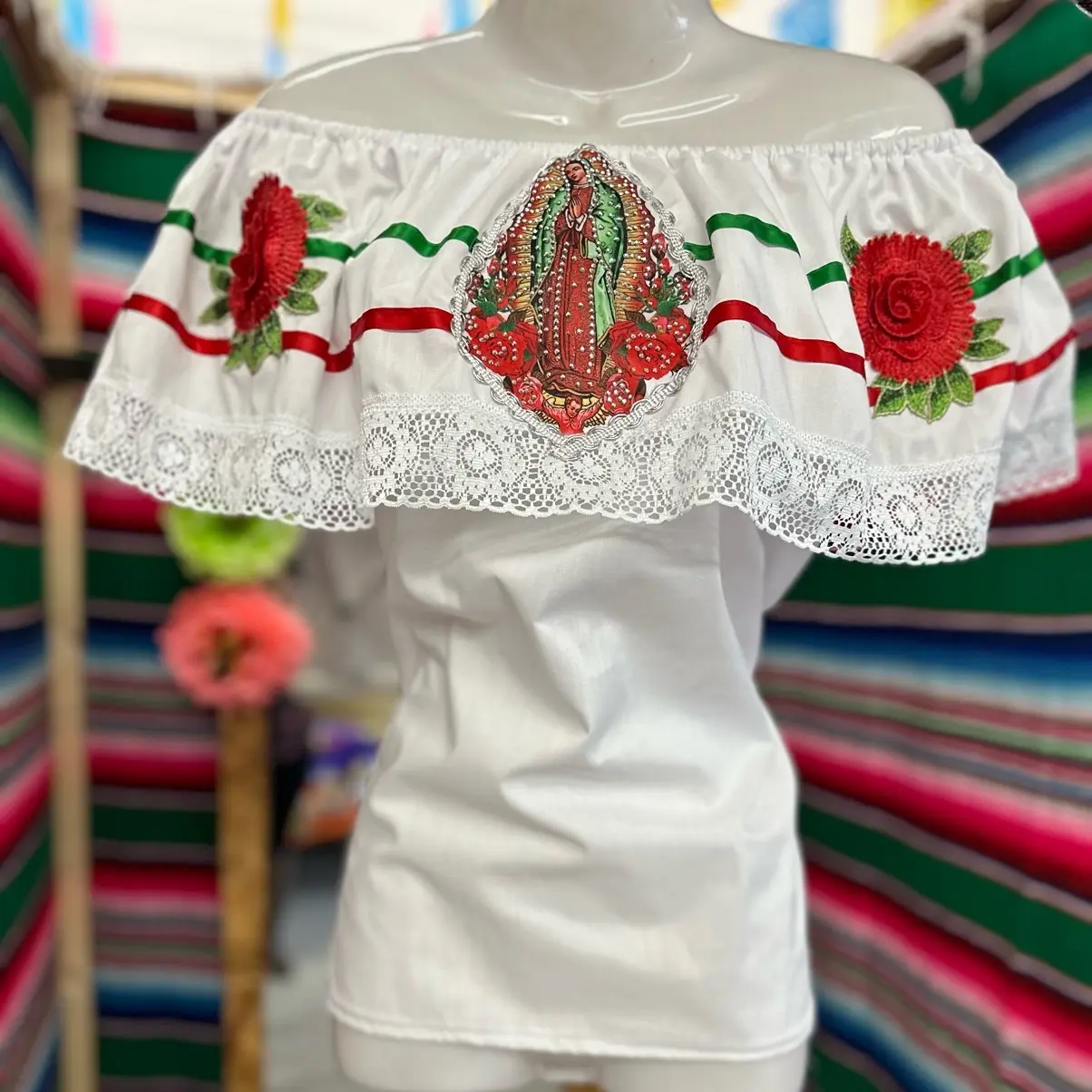 Off shoulder Mexican Blouse Inspired by the Virgen María Large