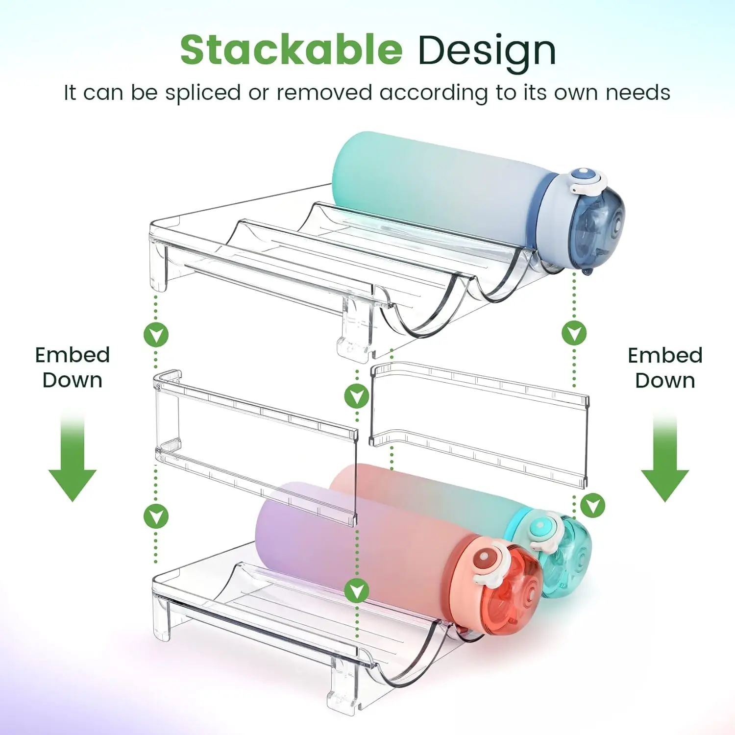 SPOSPO Stackable Cabinet Water Bottle Organizer 2-Pack BPA-Free Plastic Storage Rack for Pantry & Refrigerator Efficient Organization