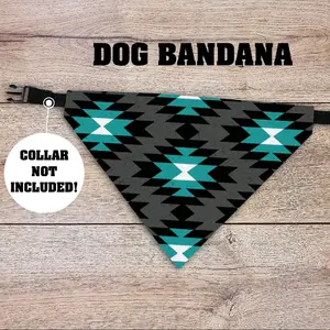 Grey and Blue Aztec Dog Bandana - Over The Collar - Collar Not Included! Pet Accessories, Cat Bandana, Handmade, Gifts For Pets, Animal, Doggy, Puppy, Western, Punchy, Cowgirl, Cowboy